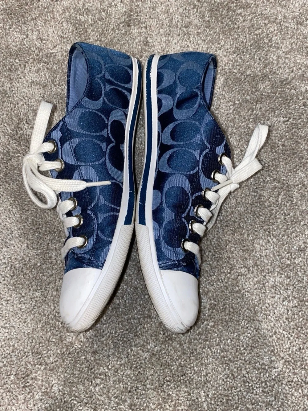 Coach Navy Signature Canvas Low-Top Sneakers with White Trim